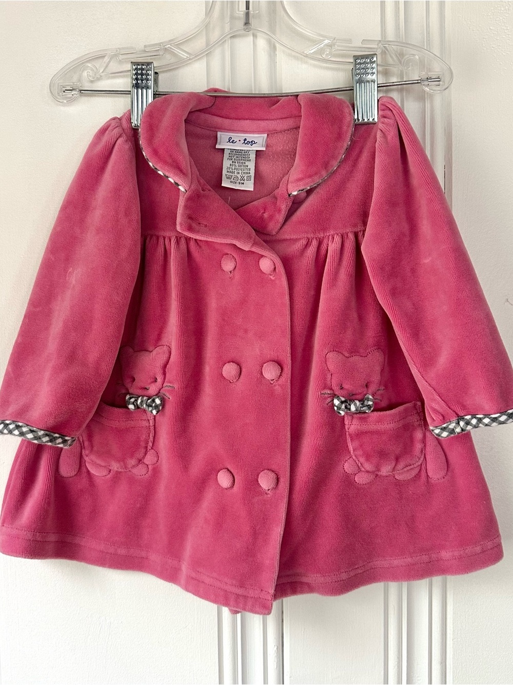 Vintage “Le Top” Pink Velvet Double-Breasted Girls Pea Coat, super soft!